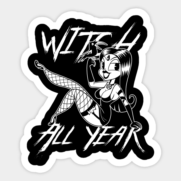 Witchcraft Sexy Witch Pin Up 30s Old Timey Cartoon style Sticker by Juandamurai